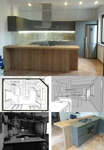 Cucina Elmar su 3 lati con 3 angoli e piano snack a sbalzo