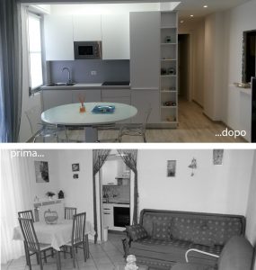 Zona cucina - prima e dopo intervento